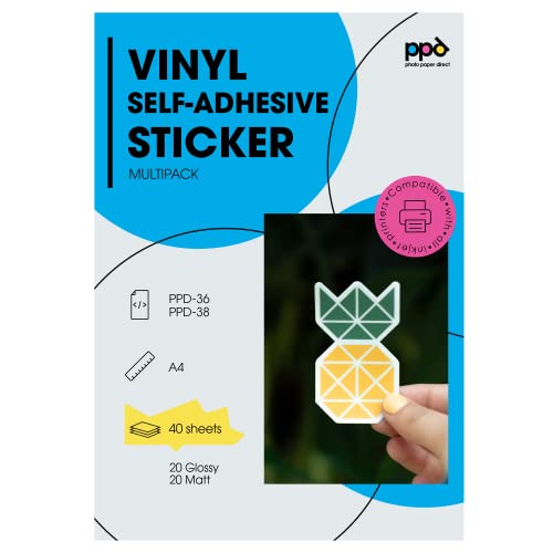 PPD Inkjet Vinyl Aufkleberfolie Multipack weiß glänzend/matt - jeweils 20 A4 PPD-36/38-40 von PPD
