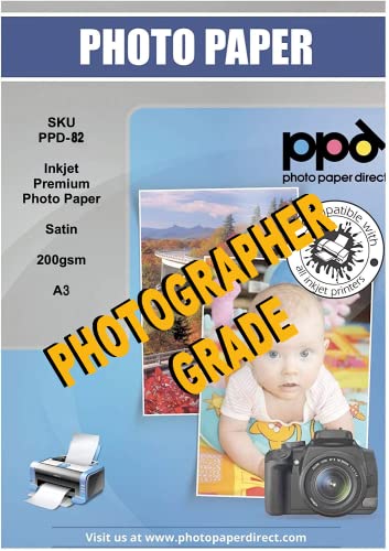PPD 50xA3 Inkjet Premium Fotopapier Satin 200g Mikroporös, Wasserfest, Sofort Trocken PPD-82-50 von PPD