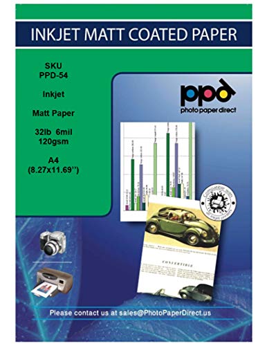 PPD A4x100 Blatt Inkjet Fotopapier 120g Matt Einseitig für alle Tintenstrahldrucker PPD-54-100 von PPD