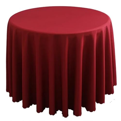 Bankett Tischtuch Runde Polyester-Tischdecke, solide Tischdecke for Hochzeit, Geburtstag, Party, Tischdecke, Heimdekoration(Red1,Diameter 280CM) von PPQIRU
