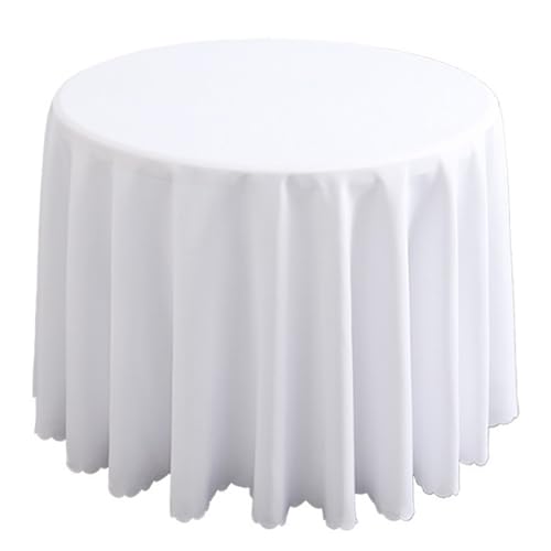 Bankett Tischtuch Runde Polyester-Tischdecke, solide Tischdecke for Hochzeit, Geburtstag, Party, Tischdecke, Heimdekoration(White,Diameter 140CM) von PPQIRU