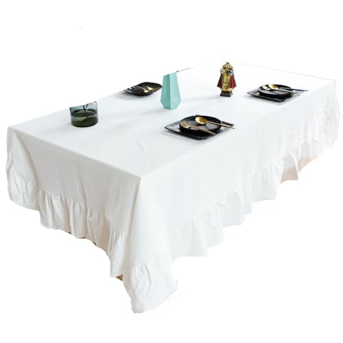 Bankett Tischtuch Tischdecke aus Baumwollstoff, waschbare Tischdecke for Hochzeit, Party, Esszimmer, Bankett, Dekoration, Tischdecke(White,90x140cm) von PPQIRU