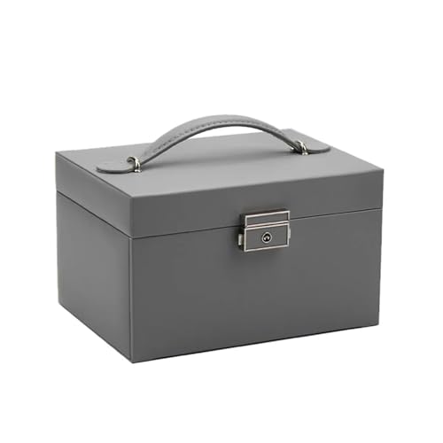 PPQIRU 3-lagiger PU-Schmuck-Organizer, großer Ring, Halskette, Make-up-Halter, Leder-Schmuckschatulle mit Schloss for Frauen(Grey) von PPQIRU