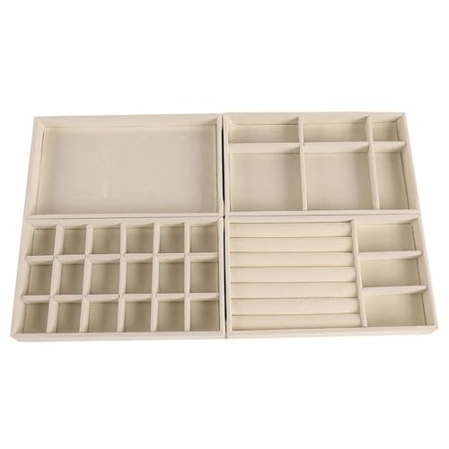 PPQIRU 4-teilige Schmuckschatulle, tragbar, Schmuckring, Schmuck-Display, Organizer, Box, Tablett, Halter, Ohrring-Schmuckaufbewahrung(Beige 4-piece set) von PPQIRU