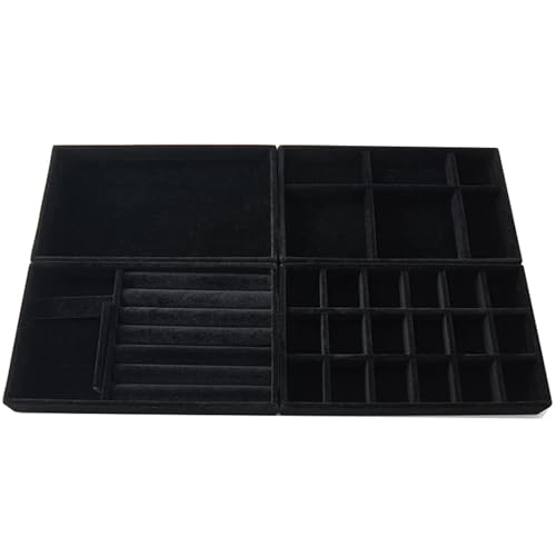 PPQIRU 4-teilige Schmuckschatulle, tragbar, Schmuckring, Schmuck-Display, Organizer, Box, Tablett, Halter, Ohrring-Schmuckaufbewahrung(Black 4-piece set) von PPQIRU