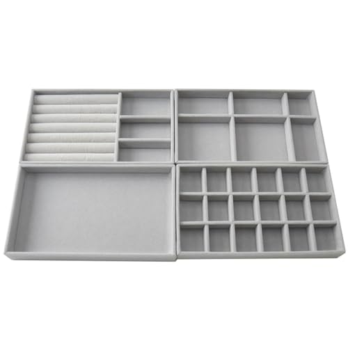 PPQIRU 4-teilige Schmuckschatulle, tragbar, Schmuckring, Schmuck-Display, Organizer, Box, Tablett, Halter, Ohrring-Schmuckaufbewahrung(Gray 4-piece set) von PPQIRU