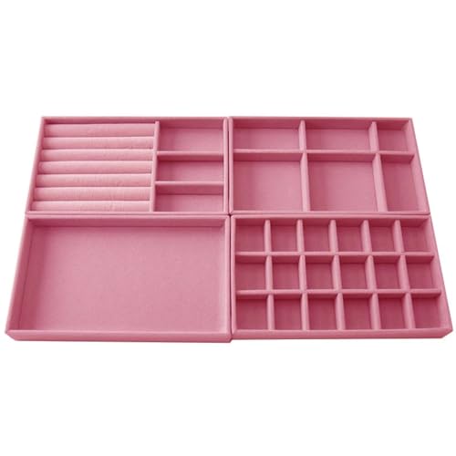 PPQIRU 4-teilige Schmuckschatulle, tragbar, Schmuckring, Schmuck-Display, Organizer, Box, Tablett, Halter, Ohrring-Schmuckaufbewahrung(Pink 4-piece set) von PPQIRU