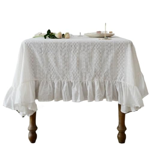 PPQIRU Bankett Tischtuch 1 Stück Baumwolle Tischdecke Rüschen Spitze Bestickt Stoff Tischdecken Rustikale Tischdecke for Zuhause Urlaub Party(White 1,150x200cm) von PPQIRU