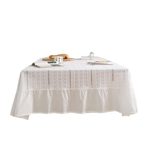 PPQIRU Bankett Tischtuch 1 Stück Baumwolle Tischdecke Rüschen Spitze Bestickt Stoff Tischdecken Rustikale Tischdecke for Zuhause Urlaub Party(White 2,150x240cm) von PPQIRU