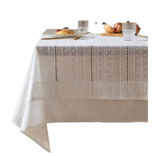 PPQIRU Bankett Tischtuch 1 Stück Baumwolle Tischdecke Rüschen Spitze Bestickt Stoff Tischdecken Rustikale Tischdecke for Zuhause Urlaub Party(White 3,150x200cm) von PPQIRU
