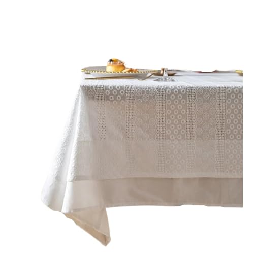 PPQIRU Bankett Tischtuch 1 Stück Baumwolle Tischdecke Rüschen Spitze Bestickt Stoff Tischdecken Rustikale Tischdecke for Zuhause Urlaub Party(White 4,150x320cm) von PPQIRU