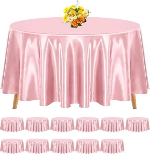 PPQIRU Bankett Tischtuch 12 Stück rosa Satin-Tischdecke, 120 Zoll runde seidige Satin-Tischdecke, helle Seidentischdecke aus glattem Stoff PPQIRU Bankett Tischtuch 12 Stück rosa Satin-Tischdecke, 120 Zoll runde seidige Satin-Tischdecke, helle Seidentischdecke aus glattem Stoff von PPQIRU
