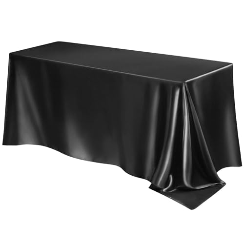 PPQIRU Bankett Tischtuch 2 Stück rechteckige Hochzeit Satin große Tischdecke helle Glatte Seide Tischdecke Bankett Jubiläum Esszimmer Party Tischdekoration(Black,145x335cm) von PPQIRU