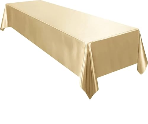 PPQIRU Bankett Tischtuch 2 Stück rechteckige Hochzeit Satin große Tischdecke helle Glatte Seide Tischdecke Bankett Jubiläum Esszimmer Party Tischdekoration(Champagne,145x300cm) von PPQIRU