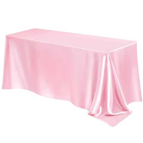 PPQIRU Bankett Tischtuch 2 Stück rechteckige Hochzeit Satin große Tischdecke helle Glatte Seide Tischdecke Bankett Jubiläum Esszimmer Party Tischdekoration(Pink,145x335cm) von PPQIRU