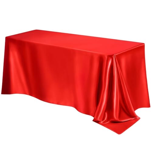PPQIRU Bankett Tischtuch 2 Stück rechteckige Hochzeit Satin große Tischdecke helle Glatte Seide Tischdecke Bankett Jubiläum Esszimmer Party Tischdekoration(Red,145x260cm) von PPQIRU