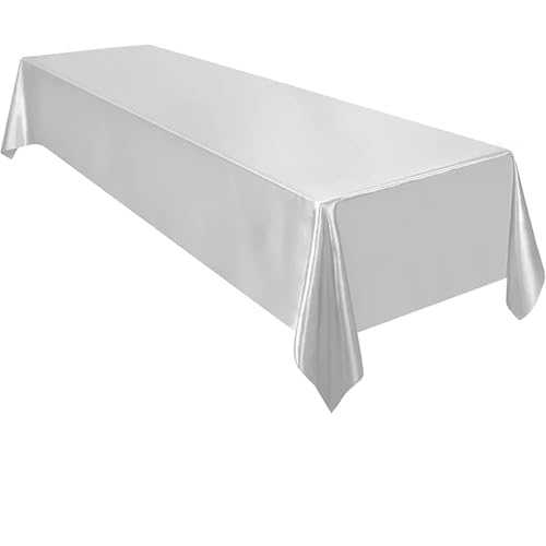 PPQIRU Bankett Tischtuch 2 Stück rechteckige Hochzeit Satin große Tischdecke helle Glatte Seide Tischdecke Bankett Jubiläum Esszimmer Party Tischdekoration(Silver,145x335cm) von PPQIRU