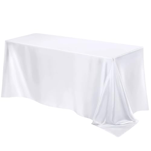 PPQIRU Bankett Tischtuch 2 Stück rechteckige Hochzeit Satin große Tischdecke helle Glatte Seide Tischdecke Bankett Jubiläum Esszimmer Party Tischdekoration(White,145x100cm) von PPQIRU