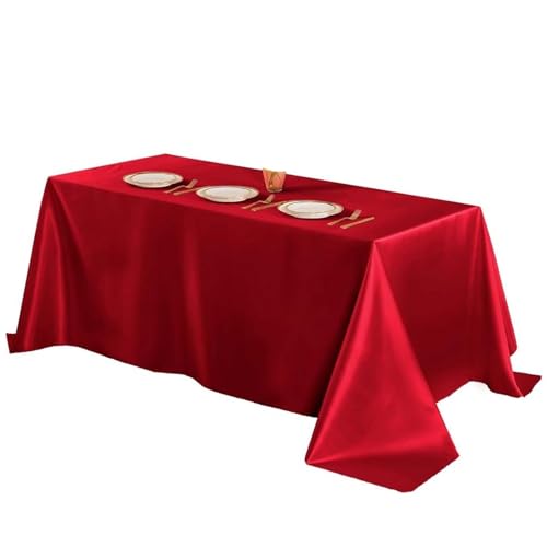 PPQIRU Bankett Tischtuch 2 Stück rote rechteckige Satin-Tischdecke, Hochzeitstischdecke, for Weihnachten, Geburtstagsveranstaltungen, Bankettdekoration, Heimessen(Rectangle 145x145cm) von PPQIRU