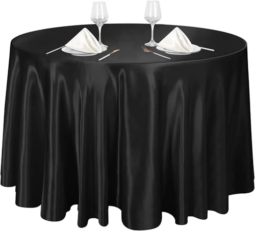 PPQIRU Bankett Tischtuch 2 Stück runde Satin-Tischdecken, helle Seidentischdecke for Hochzeitsbankett, einfarbige Tischdekoration for Hochzeit, Geburtstag(Black,Round 145cm) von PPQIRU