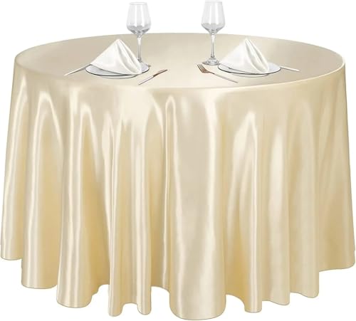 PPQIRU Bankett Tischtuch 2 Stück runde Satin-Tischdecken, helle Seidentischdecke for Hochzeitsbankett, einfarbige Tischdekoration for Hochzeit, Geburtstag(Champagne,Round 228cm) von PPQIRU