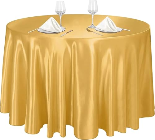 PPQIRU Bankett Tischtuch 2 Stück runde Satin-Tischdecken, helle Seidentischdecke for Hochzeitsbankett, einfarbige Tischdekoration for Hochzeit, Geburtstag(Gold,Round 145cm) von PPQIRU