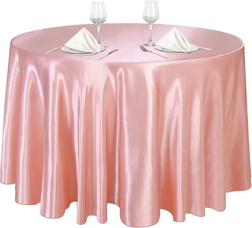 PPQIRU Bankett Tischtuch 2 Stück runde Satin-Tischdecken, helle Seidentischdecke for Hochzeitsbankett, einfarbige Tischdekoration for Hochzeit, Geburtstag(Pink,Round 145cm) von PPQIRU