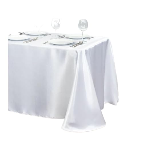 PPQIRU Bankett Tischtuch 2 stücke Tischdecke Satin Tischdecke Tisch Abdeckung for Geburtstag Hochzeit Bankett Restaurant Festival Party Versorgung(White,145x200cm) von PPQIRU