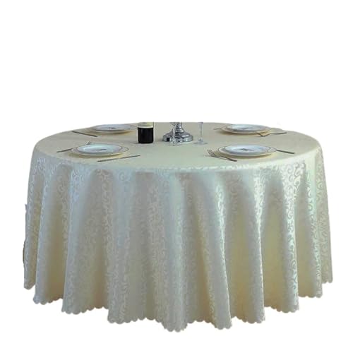 PPQIRU Bankett Tischtuch Polyester-Tischdecke, Hotel-Hochzeitsbankett-Party-Dekoration, runde Tischdecken, Tischauflagen, Bedruckte Heimdekoration(Beige White,220cm) von PPQIRU