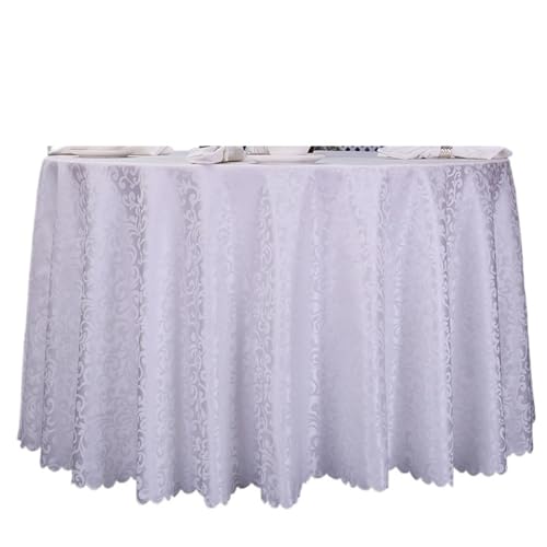 PPQIRU Bankett Tischtuch Polyester-Tischdecke, Hotel-Hochzeitsbankett-Party-Dekoration, runde Tischdecken, Tischauflagen, Bedruckte Heimdekoration(White,200cm) von PPQIRU
