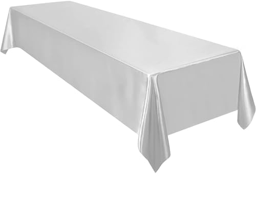 PPQIRU Bankett Tischtuch Rechteckige Hochzeits-Satin-Tischdecke, 145 x 260 cm, helle, Glatte Seiden-Tischdecke for Hochzeitsbankett, Jahrestag, Esstisch-Dekoration(Silver) von PPQIRU
