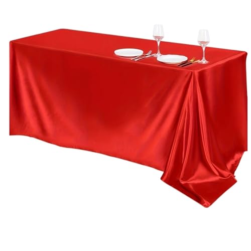 PPQIRU Bankett Tischtuch Rechteckige Satin-Tischdecke, Hochzeitstischdecke, for Weihnachten, Geburtstagsveranstaltungen, Bankettdekoration, Heimessen(Red 145x360cm) von PPQIRU