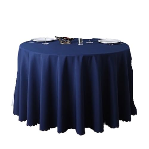 PPQIRU Bankett Tischtuch Runde einfarbige Tischdecke, Moderne Polyester-Tischdecke, Couchtisch, Möbel, staubdicht, Heimdekoration(Deep Blue,Diameter 200cm) von PPQIRU