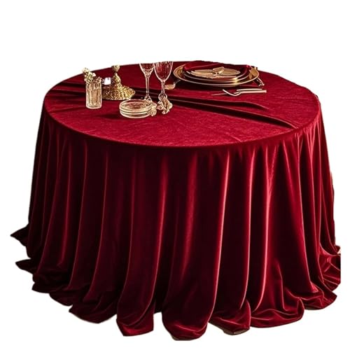 PPQIRU Bankett Tischtuch Runde samt Nahtlose Tischdecke Stoff runder Tisch Hotel runde Bankett runde Tischdecke(Wine red,335cm) von PPQIRU