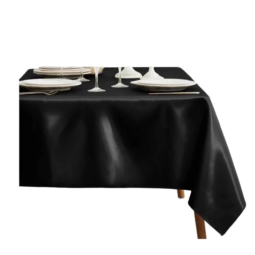 PPQIRU Bankett Tischtuch Schwarze Satin-Tischdecke, rechteckige Tischdecke, glatter Stoff, Tischdekoration for Hochzeitsbankett-Tischdekoration(Rectangle 145x366cm) von PPQIRU