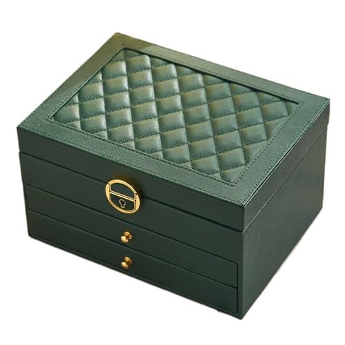PPQIRU Dreischichtige Schubladen-Typ-Schloss-Schmuck-Aufbewahrungsbox, Halskette, Ring, Ohr-Schmuck-Aufbewahrungsbox, Schmuckschatulle(Green) von PPQIRU