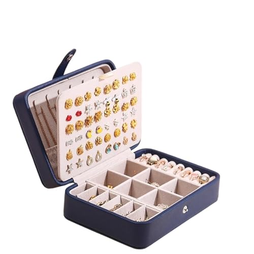 PPQIRU Leder-Schmuckschatulle, großes Fassungsvermögen, for Ohrringe, Ringe, Halsketten, Aufbewahrungsbox, for Reisen, tragbar, doppellagig, Schmucketui, Organizer(Blue) von PPQIRU
