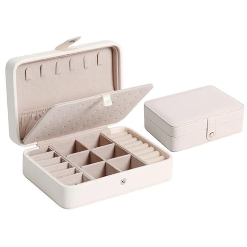 PPQIRU Leder-Schmuckschatulle, großes Fassungsvermögen, for Ohrringe, Ringe, Halsketten, Aufbewahrungsbox, for Reisen, tragbar, doppellagig, Schmucketui, Organizer(White) von PPQIRU