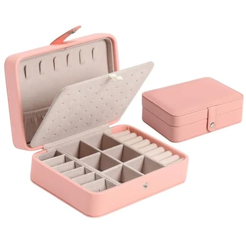 PPQIRU PU-Leder-Schmuck-Aufbewahrungsboxen, tragbare Reise-Schmuckschatulle, Halskette, Ohrringe, Ring, Schmuck-Organizer, Vitrine(Pink,M) von PPQIRU