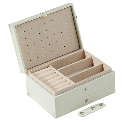PPQIRU PU-Leder-Schmuck-Aufbewahrungsboxen, tragbare Reise-Schmuckschatulle, Halskette, Ohrringe, Ring, Schmuck-Organizer, Vitrine(White,L) von PPQIRU