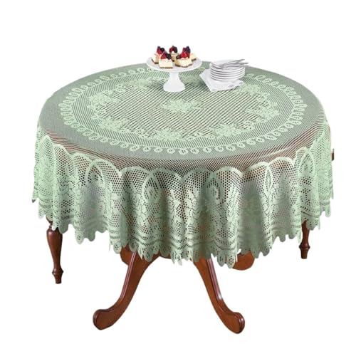 PPQIRU Runde Tischdecke 1 Stück runde Tischdecke, schöne handgehäkelte Tischdecke for Abendessen, runde Tischdecke aus Baumwolle(Green) von PPQIRU