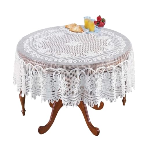 PPQIRU Runde Tischdecke 1 Stück runde Tischdecke, schöne handgehäkelte Tischdecke for Abendessen, runde Tischdecke aus Baumwolle(White) von PPQIRU