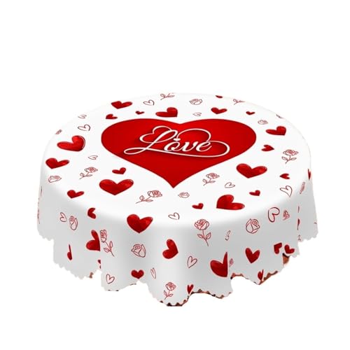 PPQIRU Runde Tischdecke 1 Stück runde Valentinstag-Tischdecke, romantische herzförmige Liebesmuster-Tischdecke for die tägliche Heimküche, Terrasse, Valentinstag(140x180cm) von PPQIRU