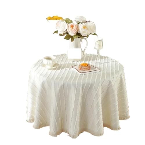 PPQIRU Runde Tischdecke Dreidimensionale Blumenschnitt-Quasten, runde Tischdecke, Tischdecken, Heim- und Hochzeitsdekoration, runder Tisch(White,Diameter 100cm) von PPQIRU