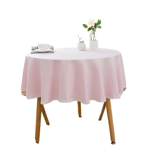 PPQIRU Runde Tischdecke Einfarbige runde Tischdecke mit Spitze, Baumwoll-Leinen-Tischdecke, Hochzeit, Esszimmer, Teetisch, Dekoration(Pink,140cm) von PPQIRU