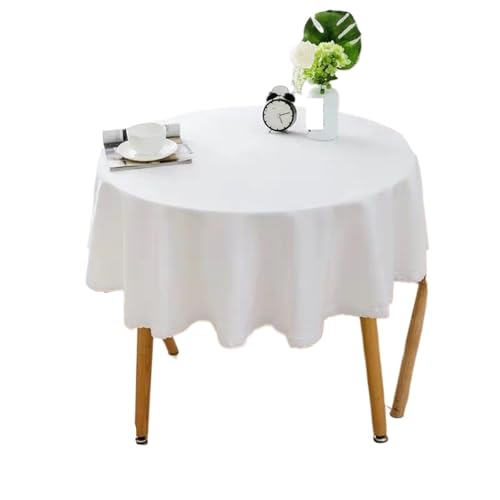 PPQIRU Runde Tischdecke Einfarbige runde Tischdecke mit Spitze, Baumwoll-Leinen-Tischdecke, Hochzeit, Esszimmer, Teetisch, Dekoration(White,280cm) von PPQIRU
