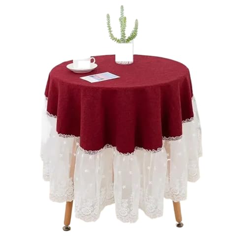 PPQIRU Runde Tischdecke Kleine runde Tischabdeckung, einfache einfarbige Tische, Matte, Haushalt, Esstisch, Kaffee, Schreibtisch, Tischdecke(Red,Diameter 140cm) von PPQIRU
