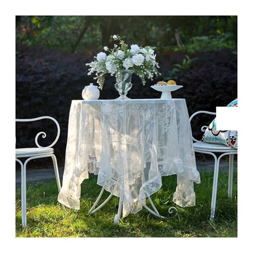 PPQIRU Runde Tischdecke Ländliche Spitzentischdecke mit Spitze, Wohnzimmer, Couchtisch, Esstisch-Dekoration(White,140x100cm) von PPQIRU