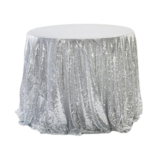 PPQIRU Runde Tischdecke Runde Party Geburtstag Tischdecke Abdeckung Veranstaltungen Pailletten Tischdecke for Hochzeit Party Weihnachten Tischdecken(Silver,100cm) von PPQIRU