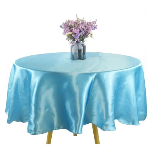 PPQIRU Runde Tischdecke Runde Satin-Tischdecke, Hochzeits-Party-Overlays, Dekoration, Geburtstagsparty, Restaurant, Zuhause, Tischdecke(Light Blue,145CM) von PPQIRU